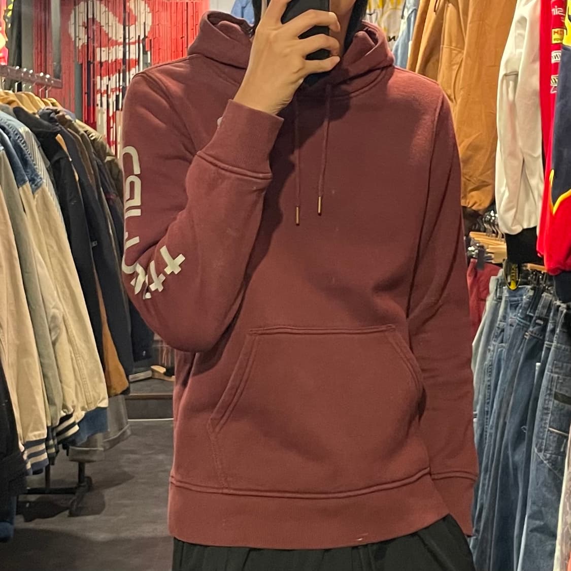 [IM] carhartt 칼하트 사이드 레터링 버건디 후드 상품이미지5
