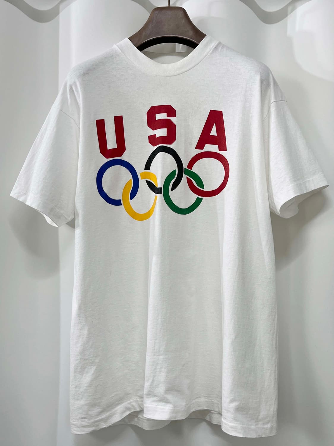 90's USA 레드바 올림픽 빈티지 싱글스티치 화이트 반팔 티셔츠 상품이미지1