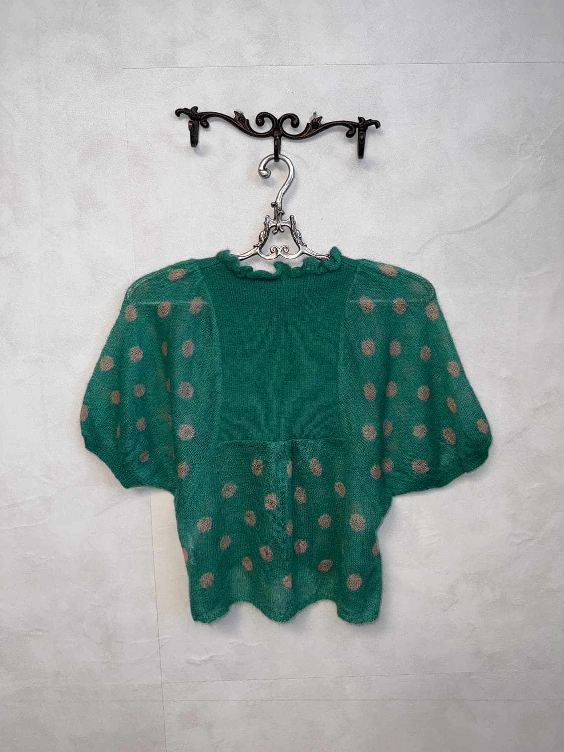 Reneevon mint pink mohair dot half 가디건 상품이미지3