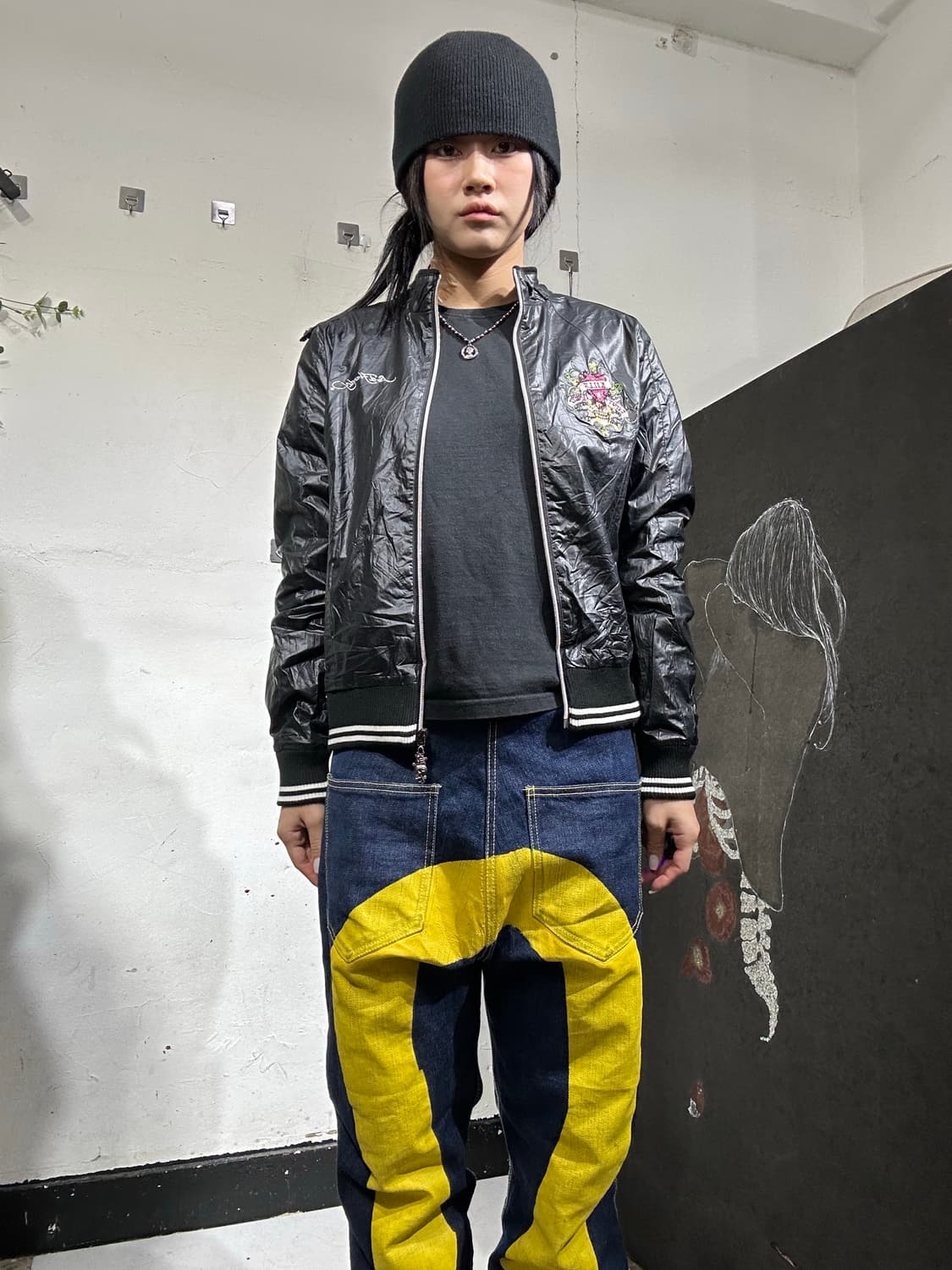 에드하디 블랙 나일론 y2k 글리터 스카잔 L 상품이미지2