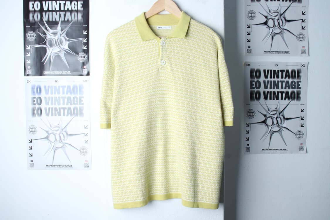 (XL) 자라 반팔 카라 티셔츠 니트 패턴 노랑 에스닉-H31745 상품이미지2