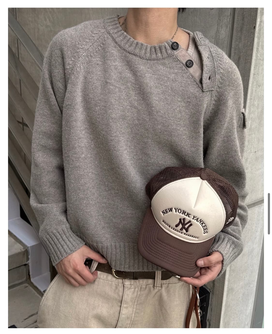 [1] Military Henry Neck Knit 더스트베이지  상품이미지1