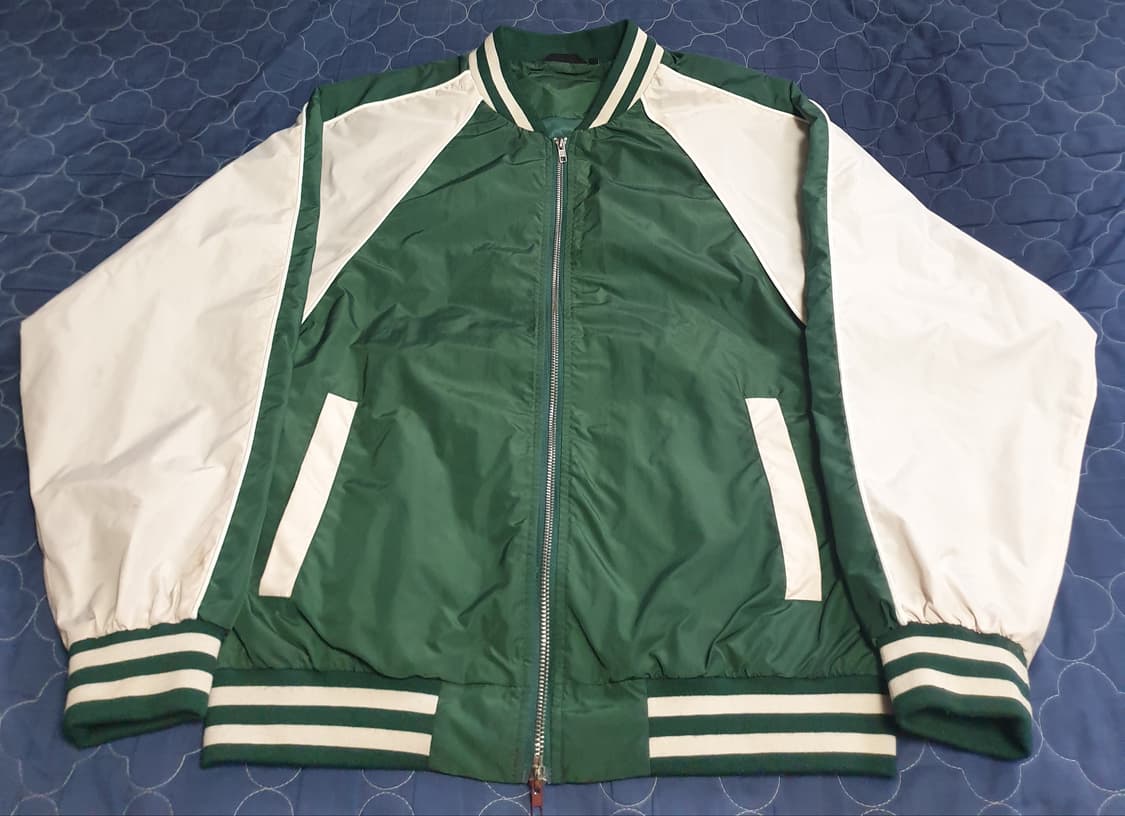 트릴리온 스포티 배색 폴리 블루종 자켓 크림&그린 (M) 상품이미지1