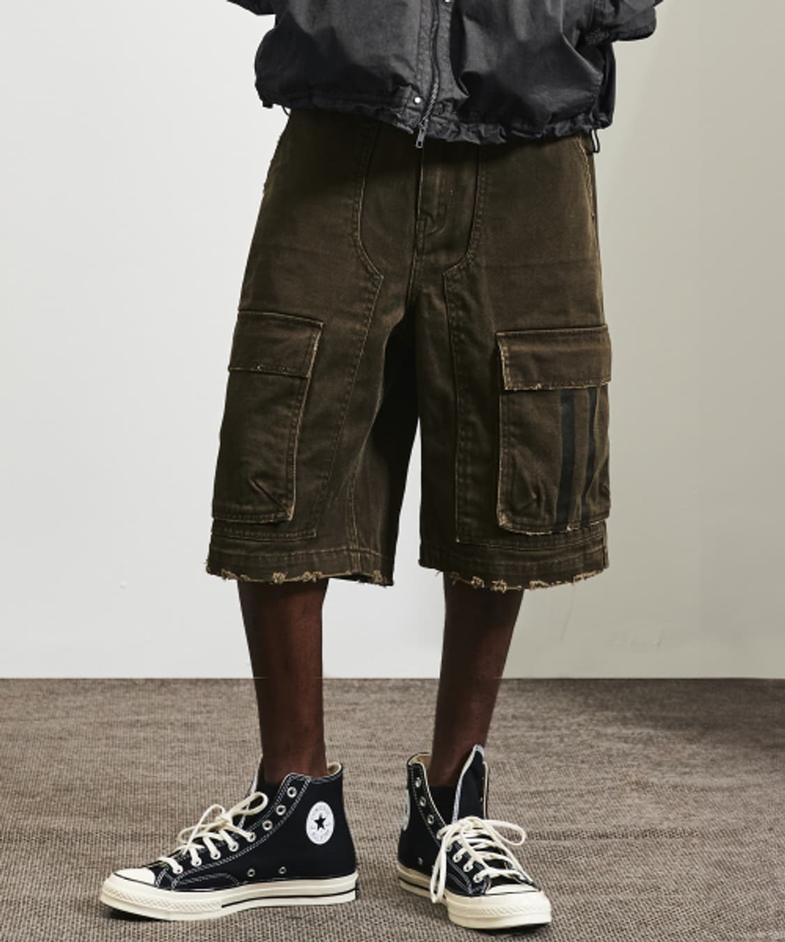 (48)엘무드 카고 와이드 하프 데님 팬츠 빈티지 카키 상품이미지6