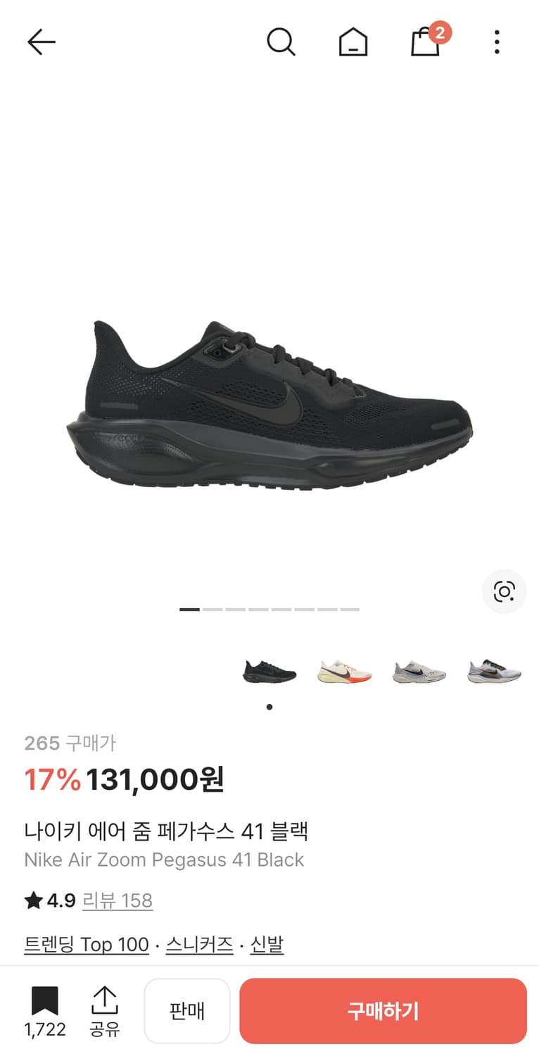 나이키 페가수스 41 고어텍스 블랙 265 상품이미지1