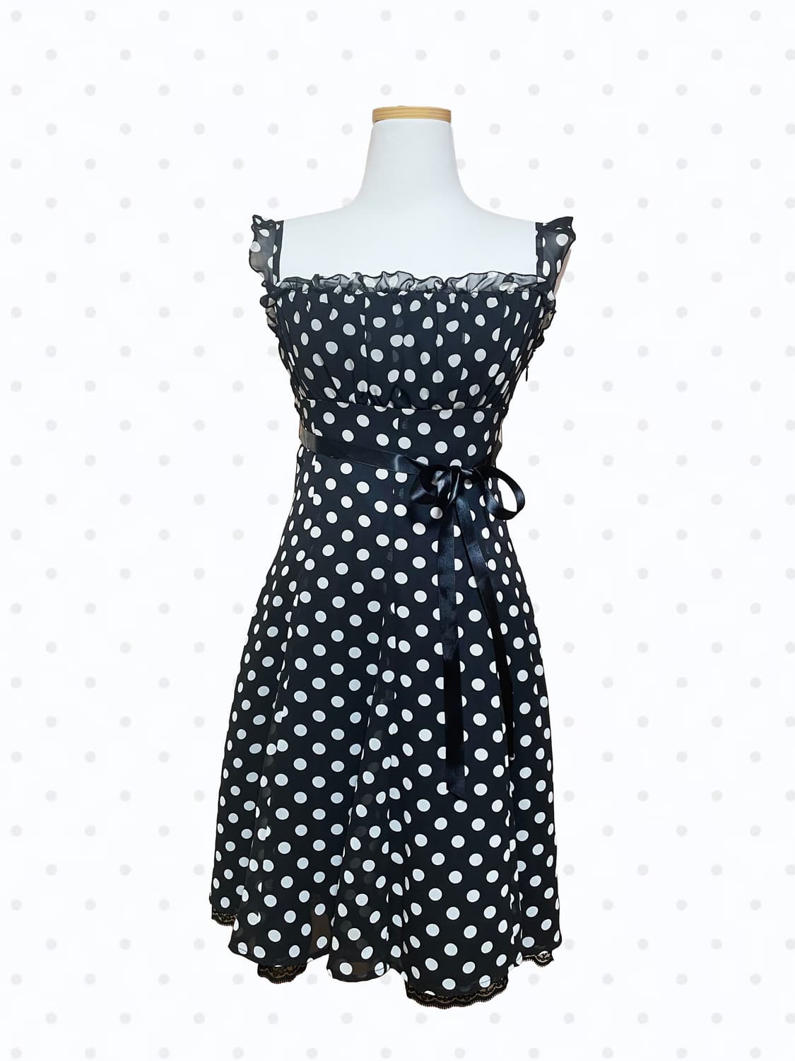 🖤빈티지 ingni잉그니 블랙 도트 쉬폰 레이스 리본 나시 원피스 상품이미지2