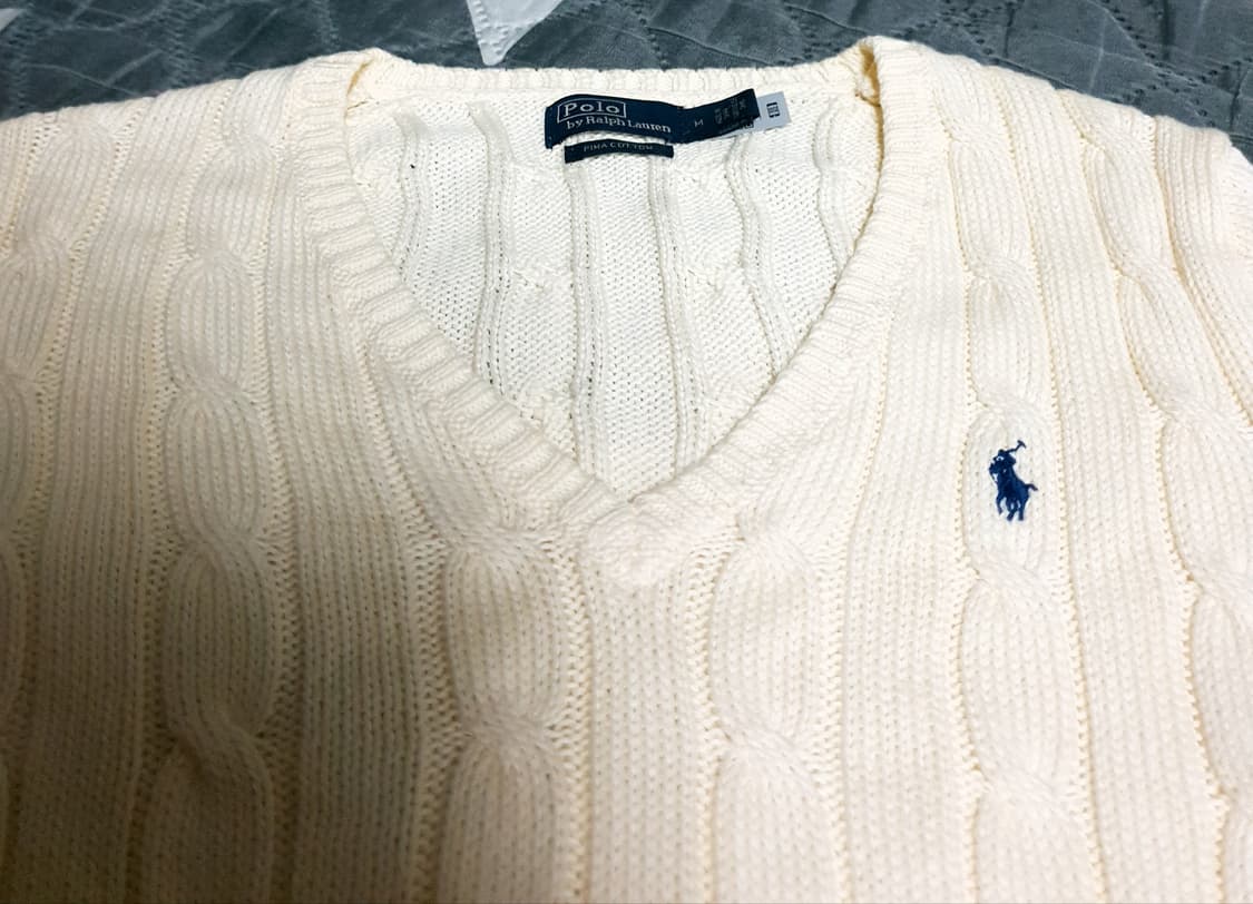 폴로랄프로렌 피마코튼 케이블 V넥 니트스웨터 크림 (M) 상품이미지3