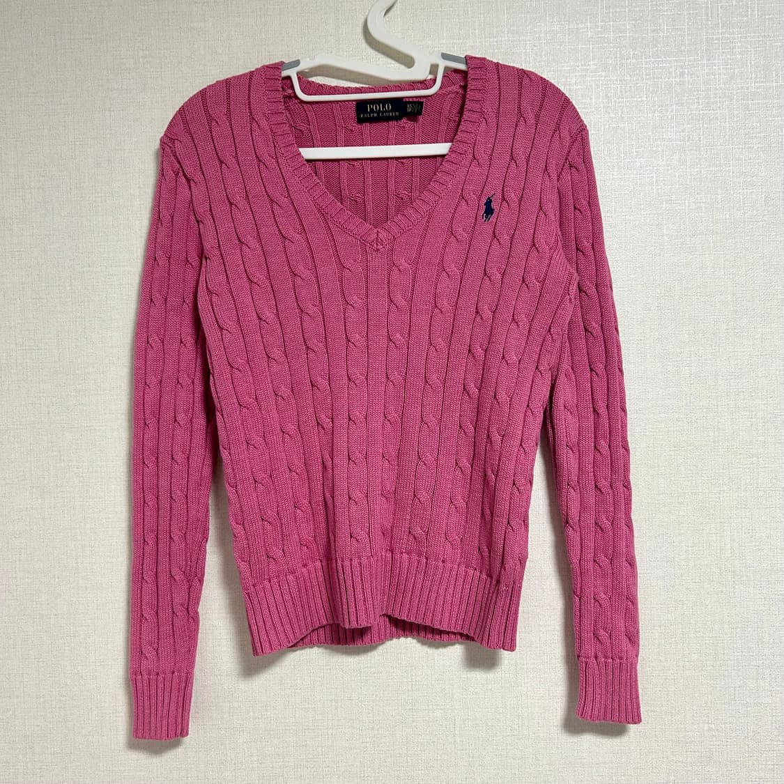 폴로 랄프로렌 신형 브이넥 꽈배기 니트 핑크 XS 상품이미지4
