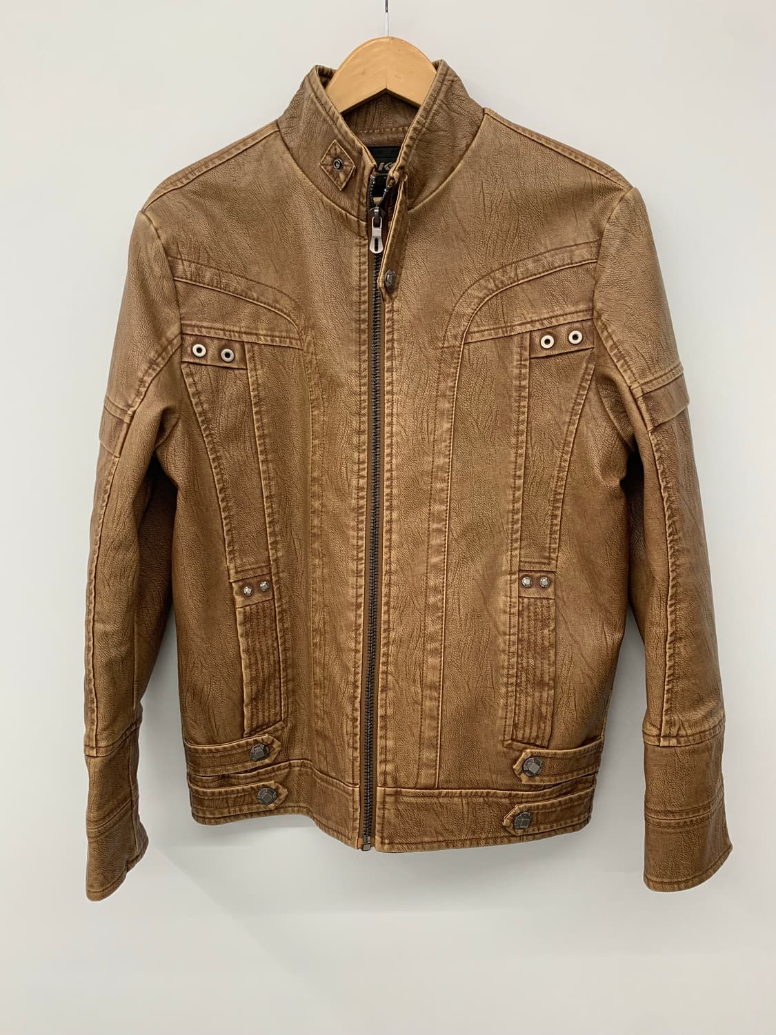 브라운 큐빅 디테일 레더자켓 상품이미지5