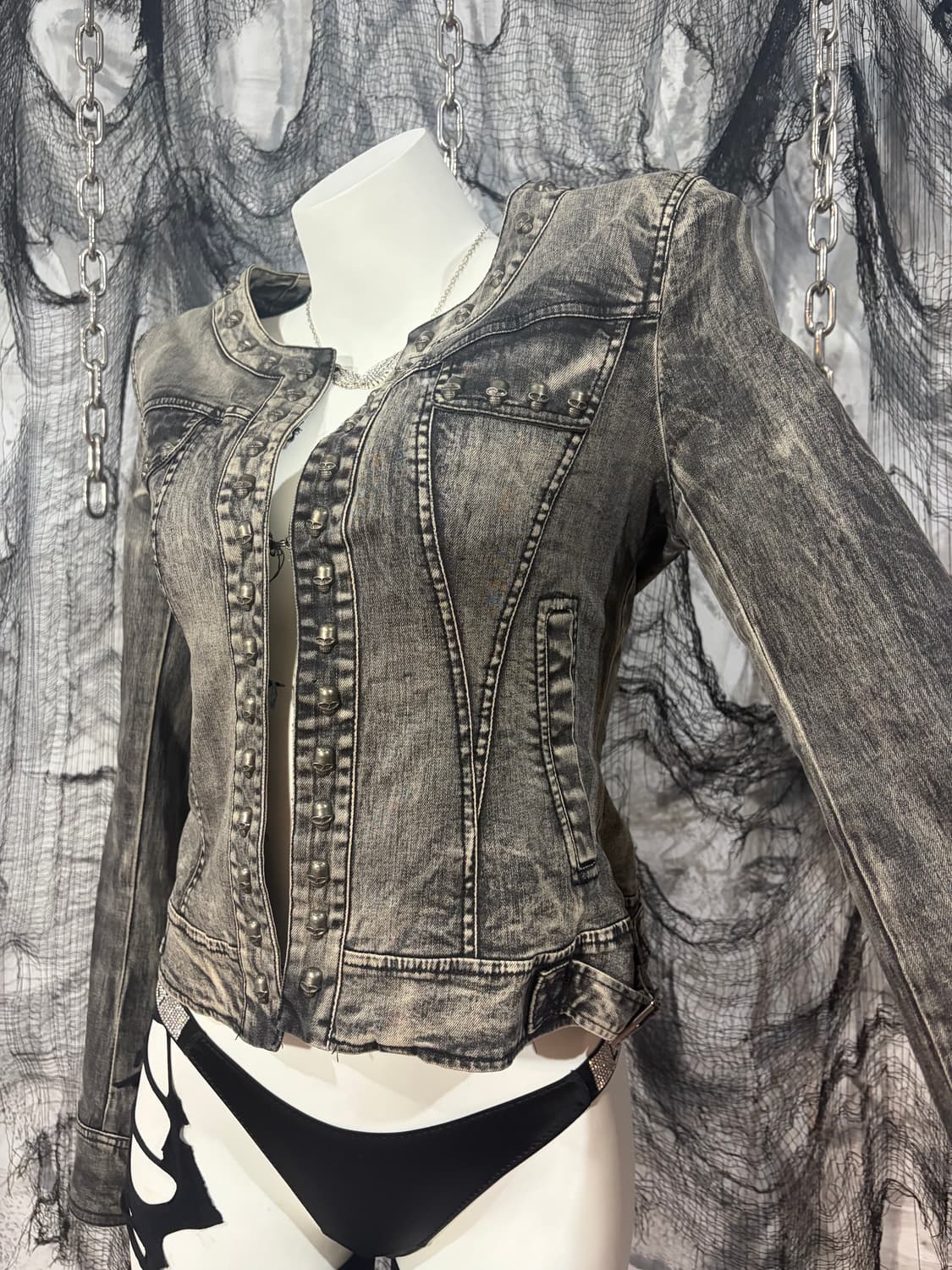 Gothic skull cubic washing crop jacket 상품이미지5