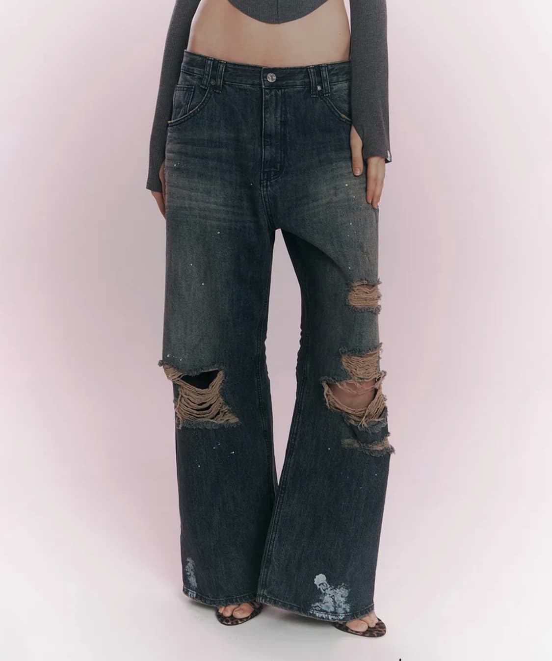 플리즈노팔로우 Jay Destroyed Wide Denim 빈티지 블루 상품이미지2