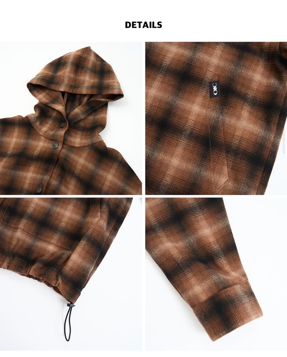 오아이오아이 체크 오버핏 후드 셔츠 브라운 S 상품이미지3