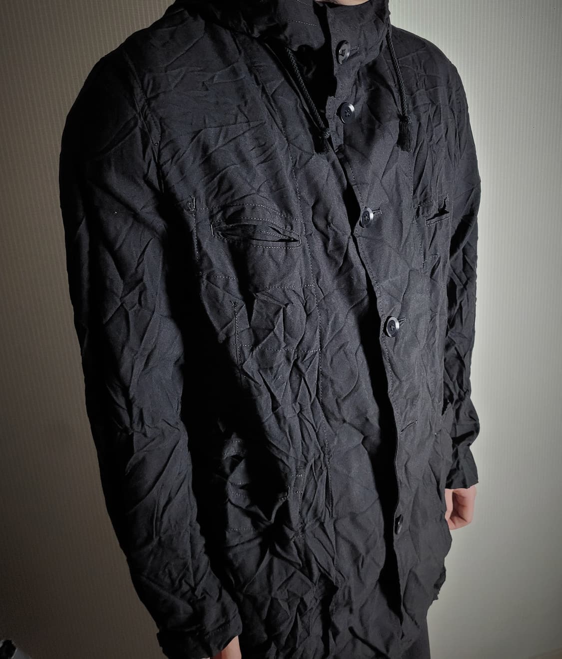 요지 야마모토 뿌르옴므 14ss주름가공 후드 자켓 상품이미지4