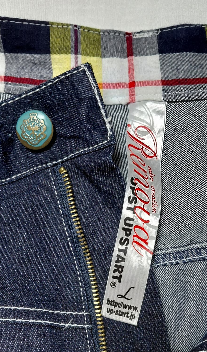 [L] UPSTART Removal 체크 배색 데님 크롭 팬츠 상품이미지6