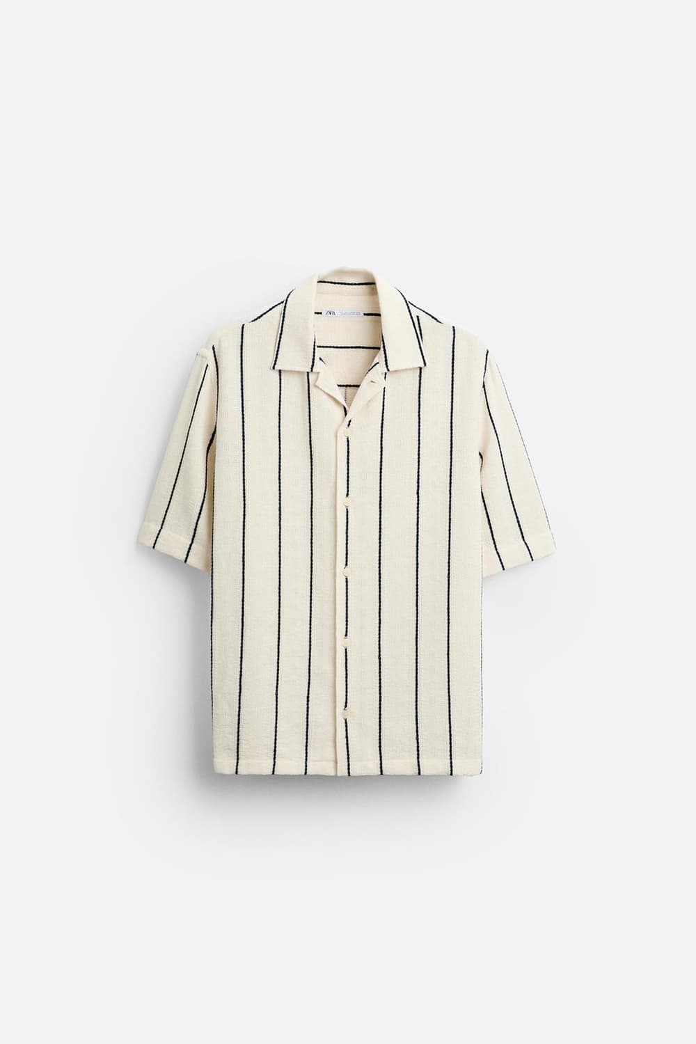 [XL] 자라 zara 네이비 스트라이프 오픈카라 반팔 셔츠 옴므 화이트 상품이미지5