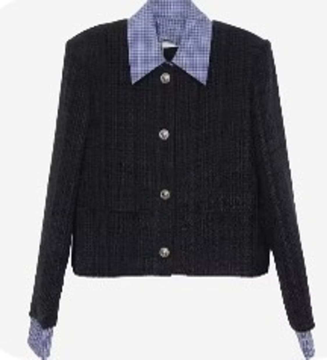 체크 카라 루즈핏 블랙 버튼 자켓 상품이미지2