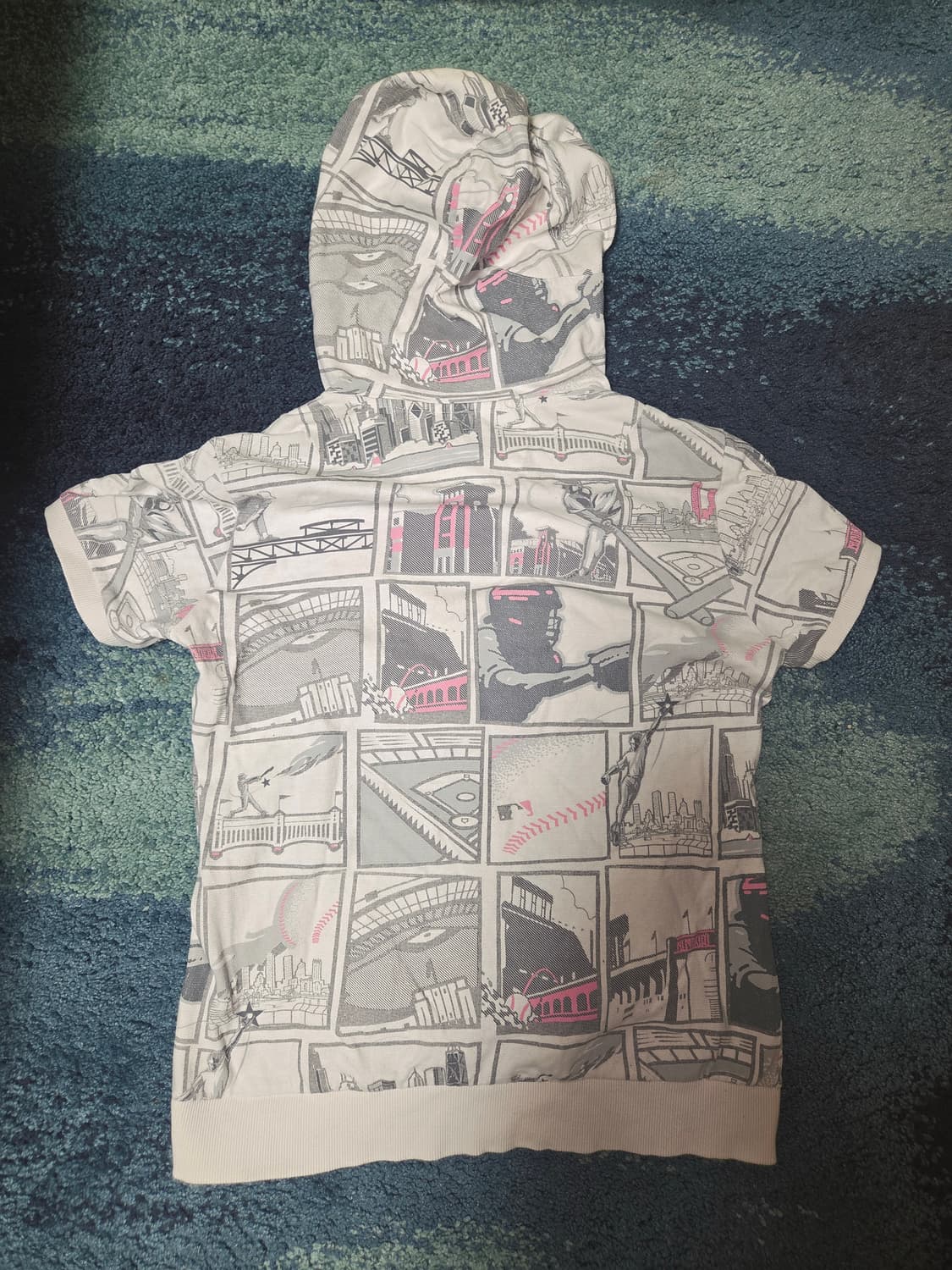 택포)MLB NY 반팔후드 Y2K 카툰 야구 농구 축구 고세구 짱구 흰색 상품이미지4