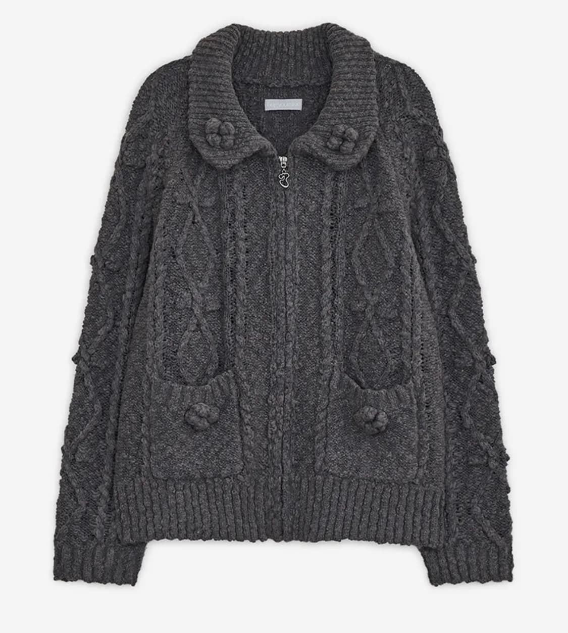 허그유어스킨 팝콘니트집업(차콜) 상품이미지1