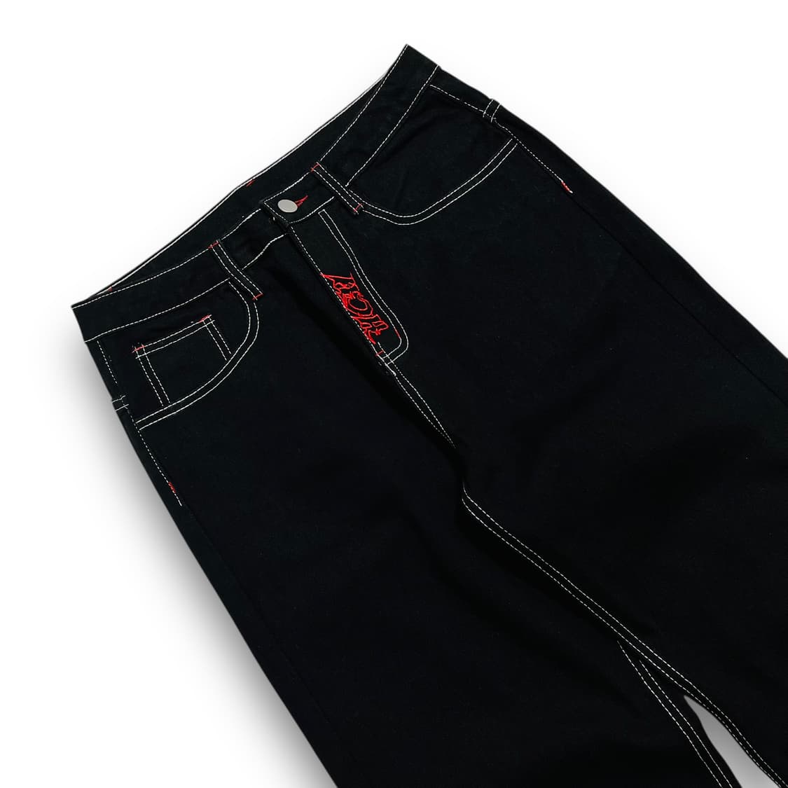 펑크 HCW 스컬 크로스 자수 다크 코튼 팬츠 상품이미지5