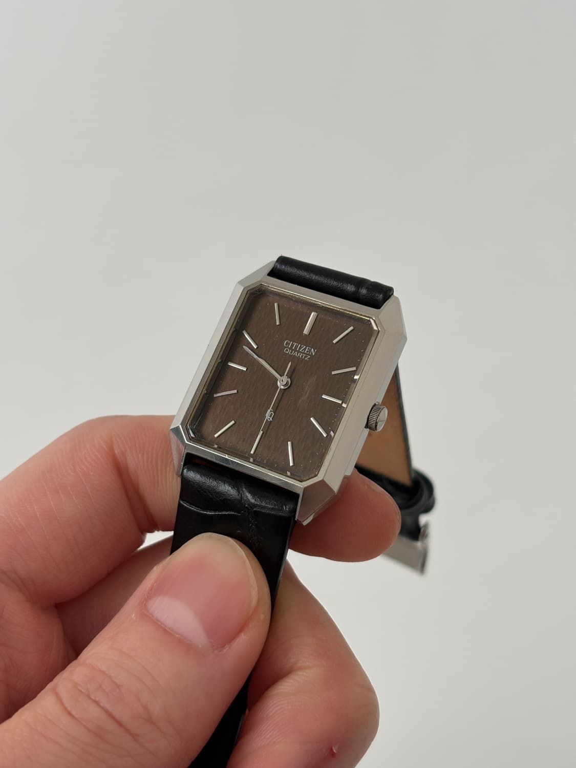 시티즌 1980년대 빈티지 시계 CQ 브라운 다이얼 실버 탱크 쿼츠 남성 상품이미지3