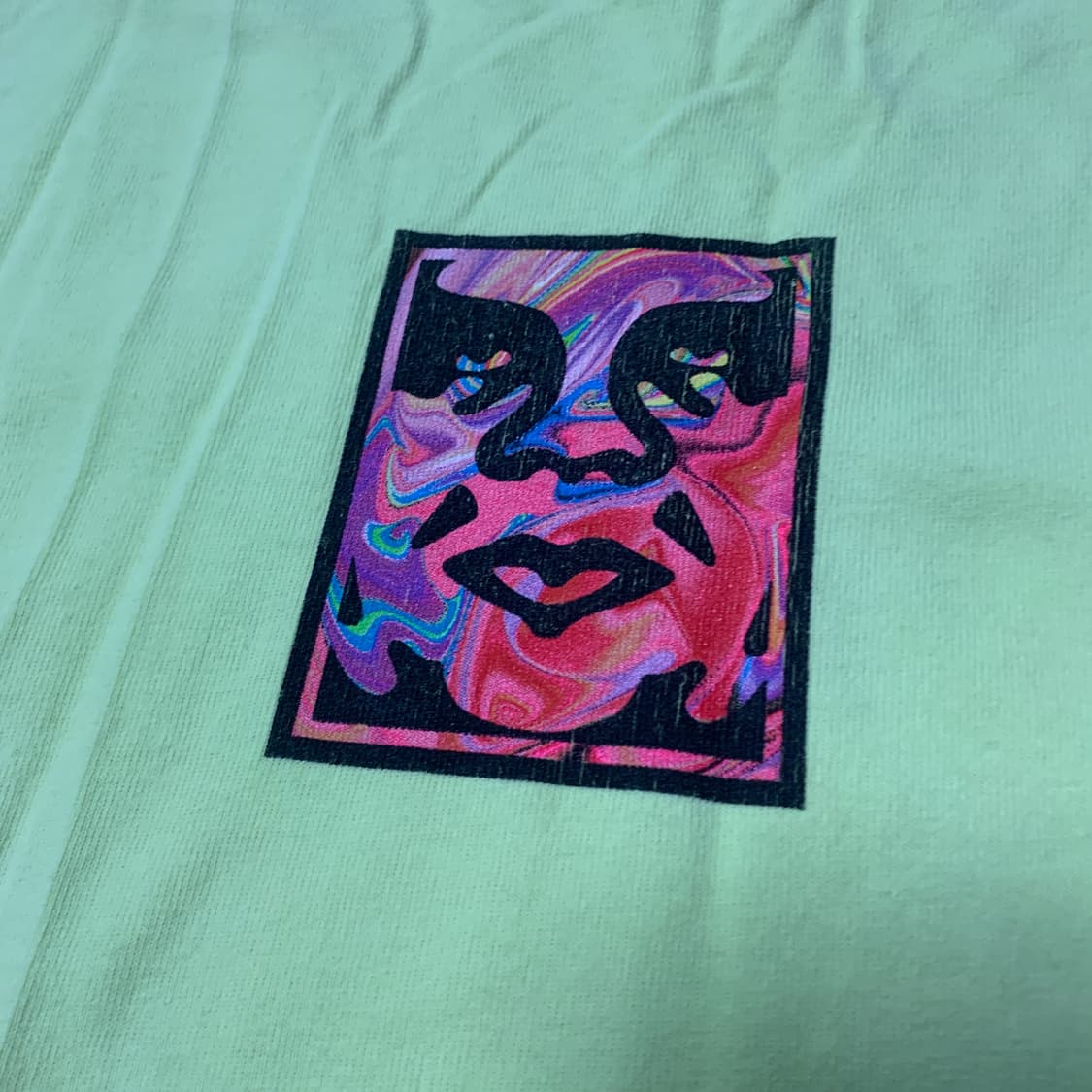 XL) Obey 오베이 아이코닉 페이스 센터 로고 형광 반팔티 상품이미지6