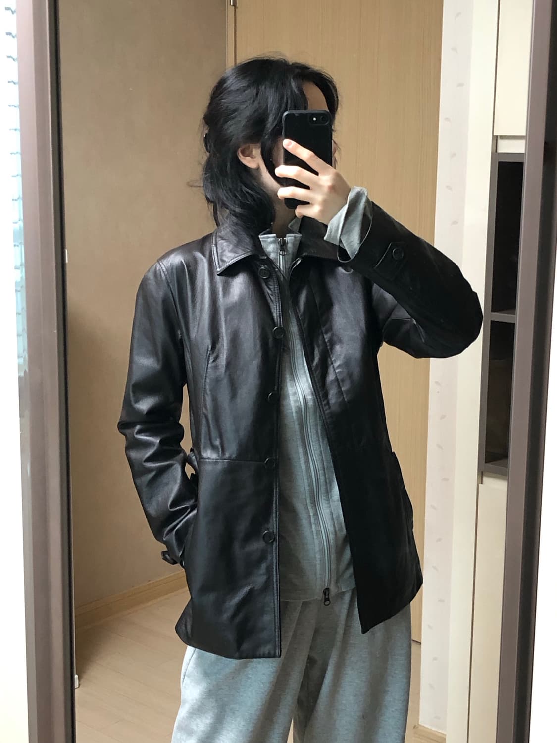 L 히든버튼 돼지가죽 자켓 벨트포함 상품이미지9