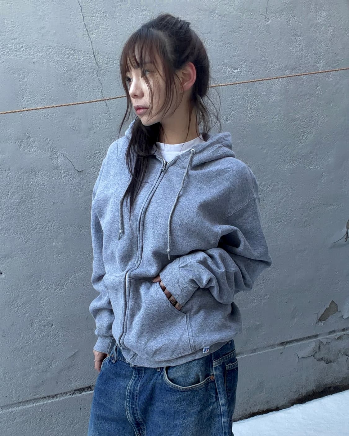 90s RUSSELL grey over hood zip-up 상품이미지2