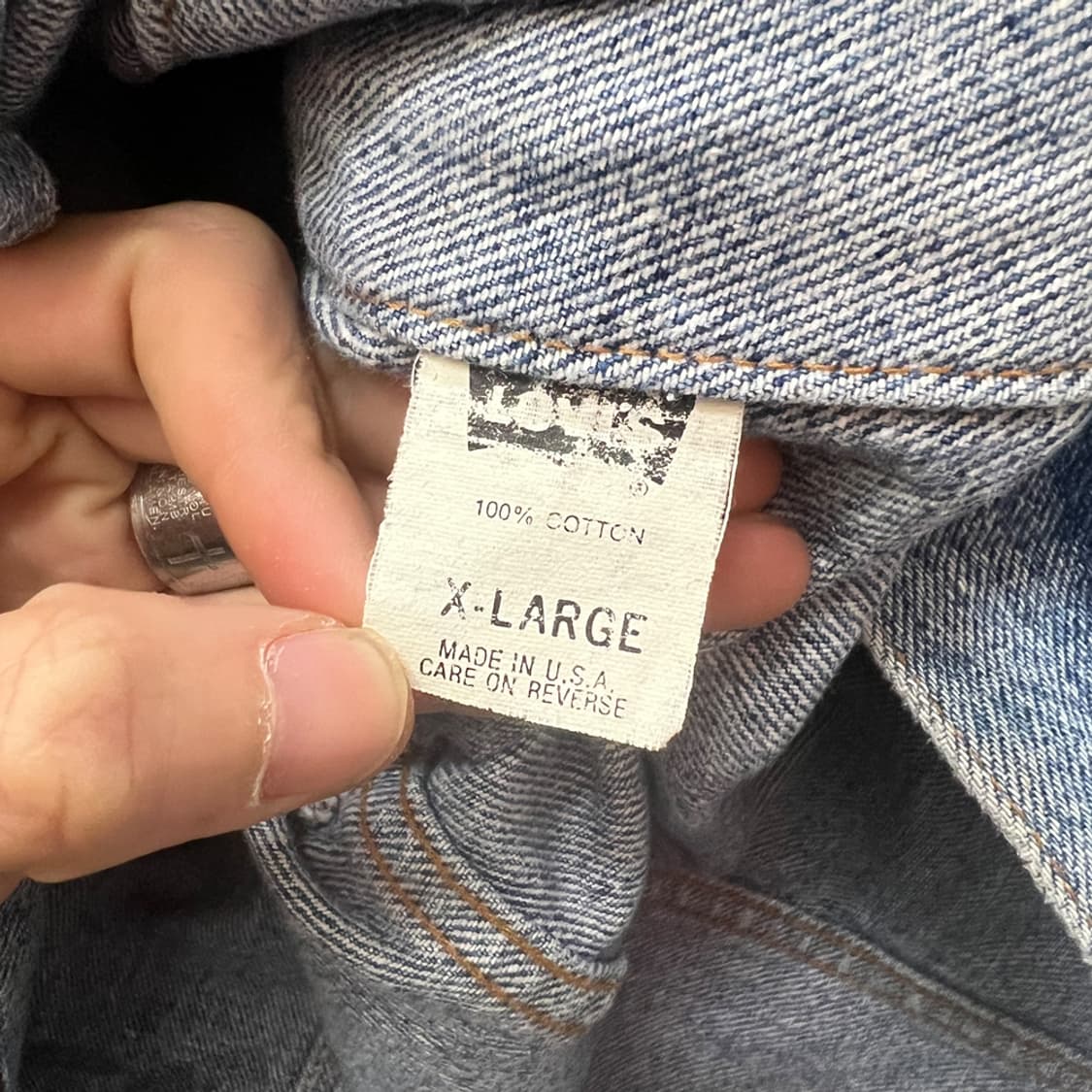 90s Made in USA 리바이스 70507 데님 트러커 청자켓 XL 상품이미지4