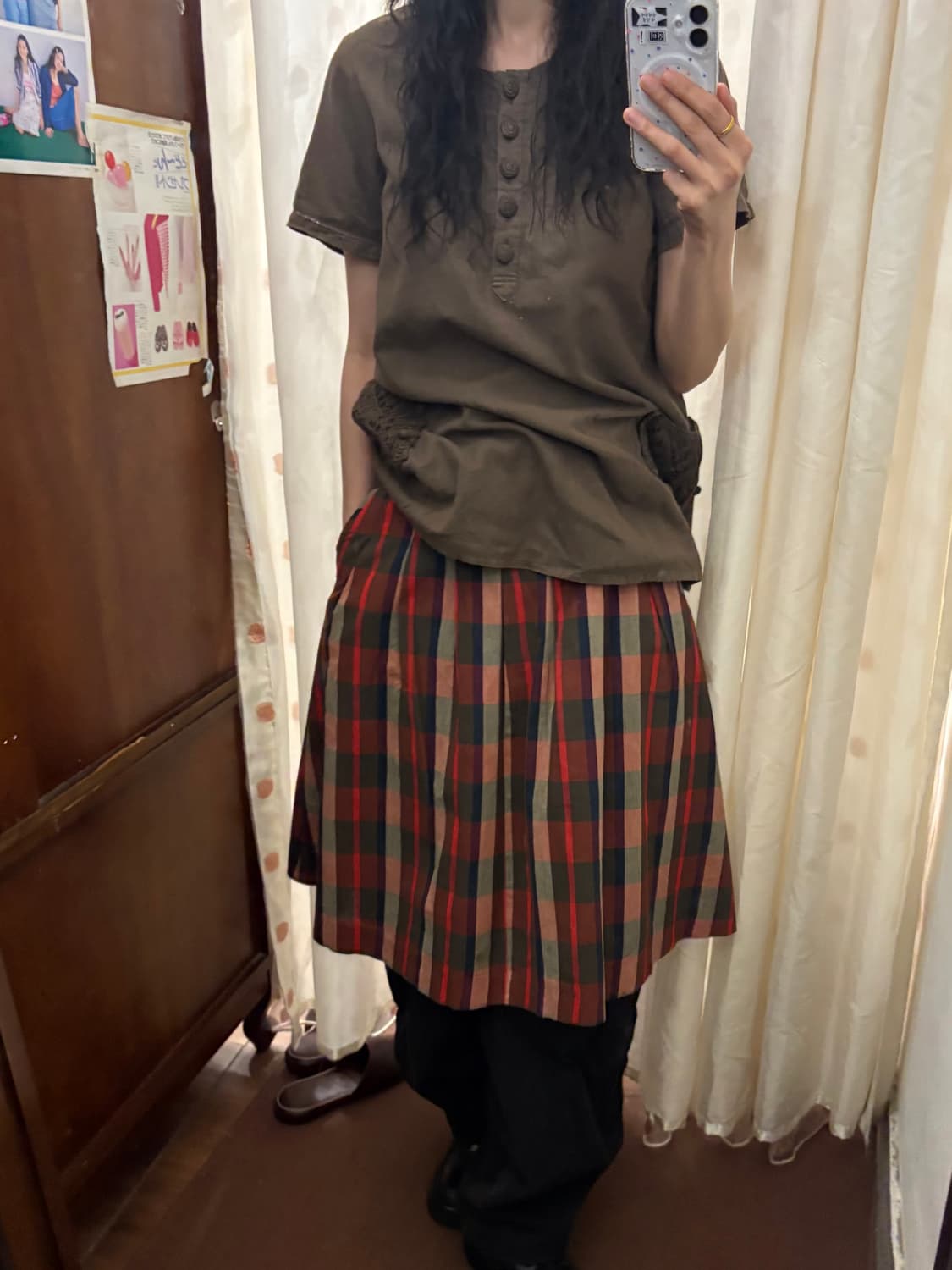 jpn vintage check midi skirt 상품이미지3