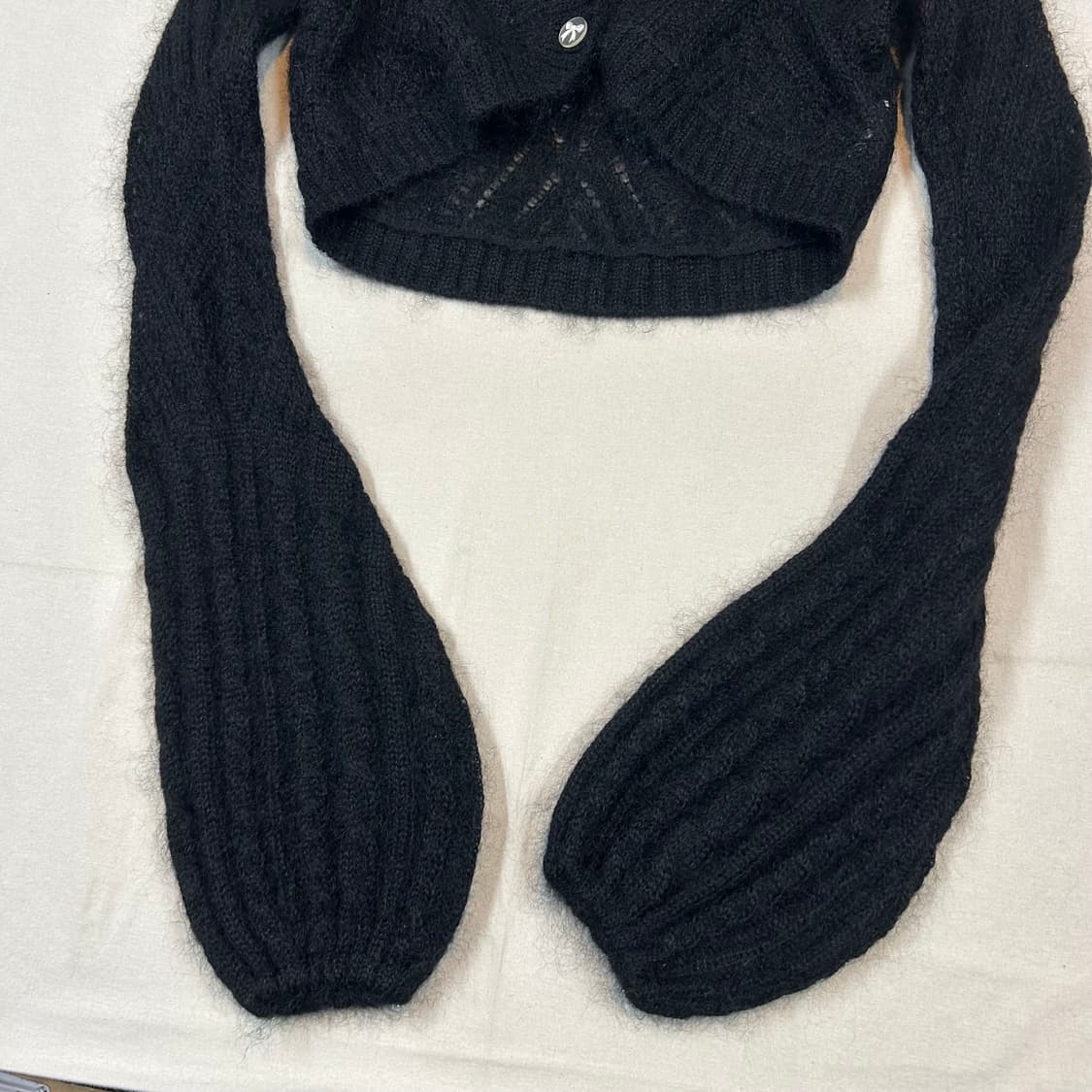 nadesico 리본 각인 버튼 모헤어 크롭 가디건 벨슬리브 상품이미지5