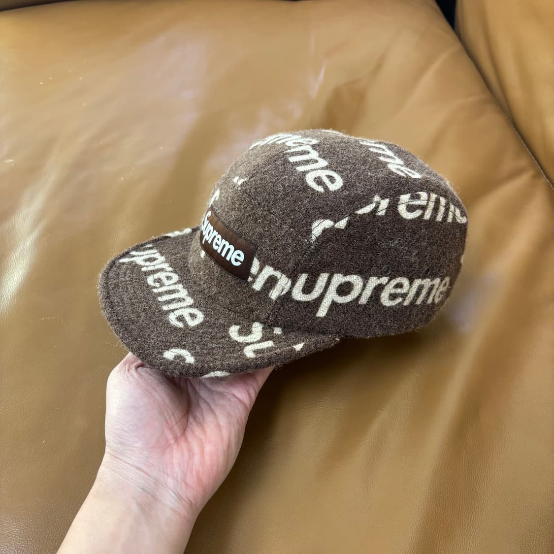 슈프림 캠프캡 모자 박스로고 해리스트위드 브라운 상품이미지4