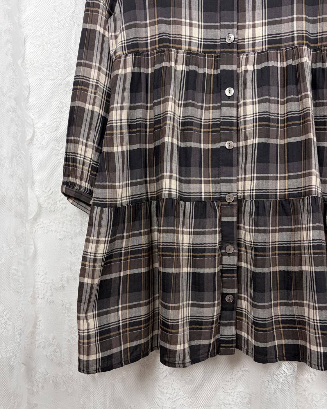 Brown Check Babydoll Mini Dress 상품이미지3
