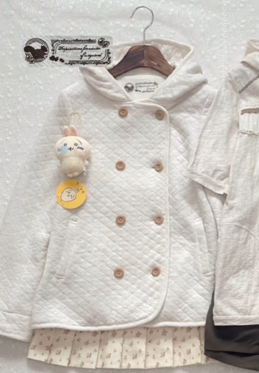 일본 빈티지 모리걸 더블버튼 퀄팅 후드 자켓 코트 상품이미지1