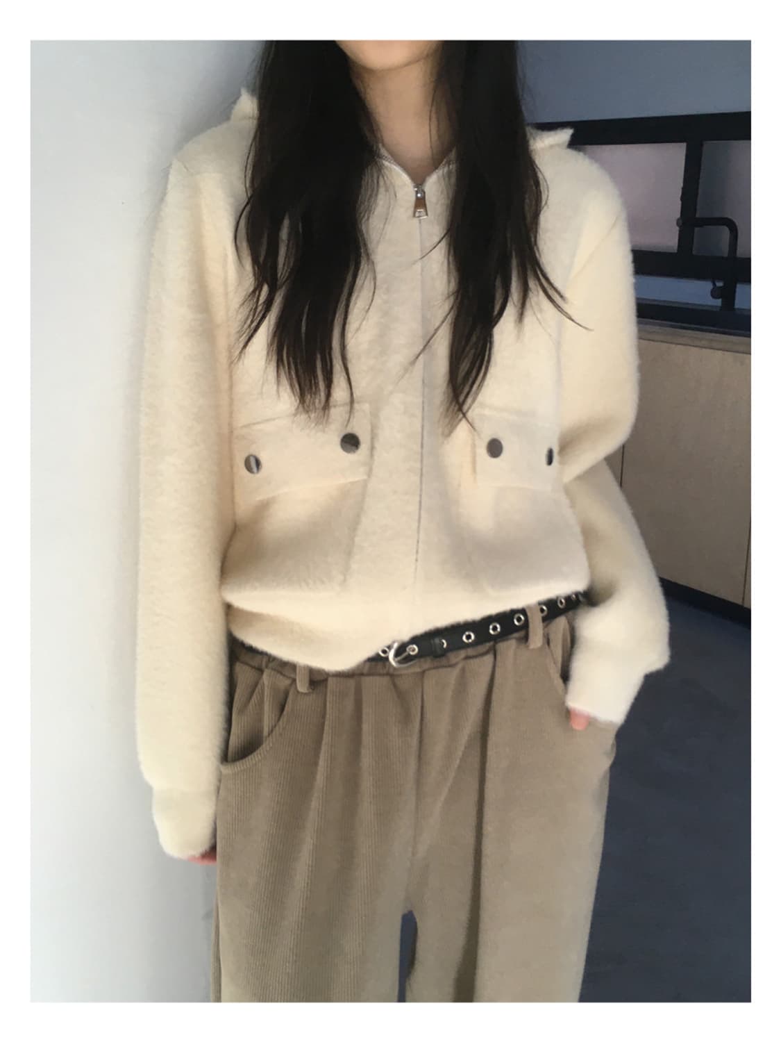 미엔느 mienne 하디 헤어리 후드 니트집업 상품이미지1