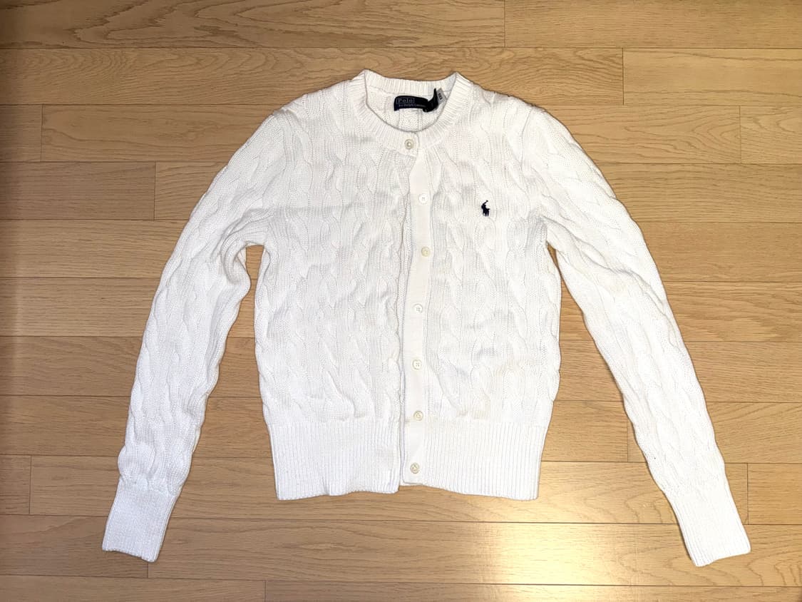 폴로 랄프로렌 여성 케이블 니트 코튼 크루넥 가디건 S / 화이트 상품이미지1