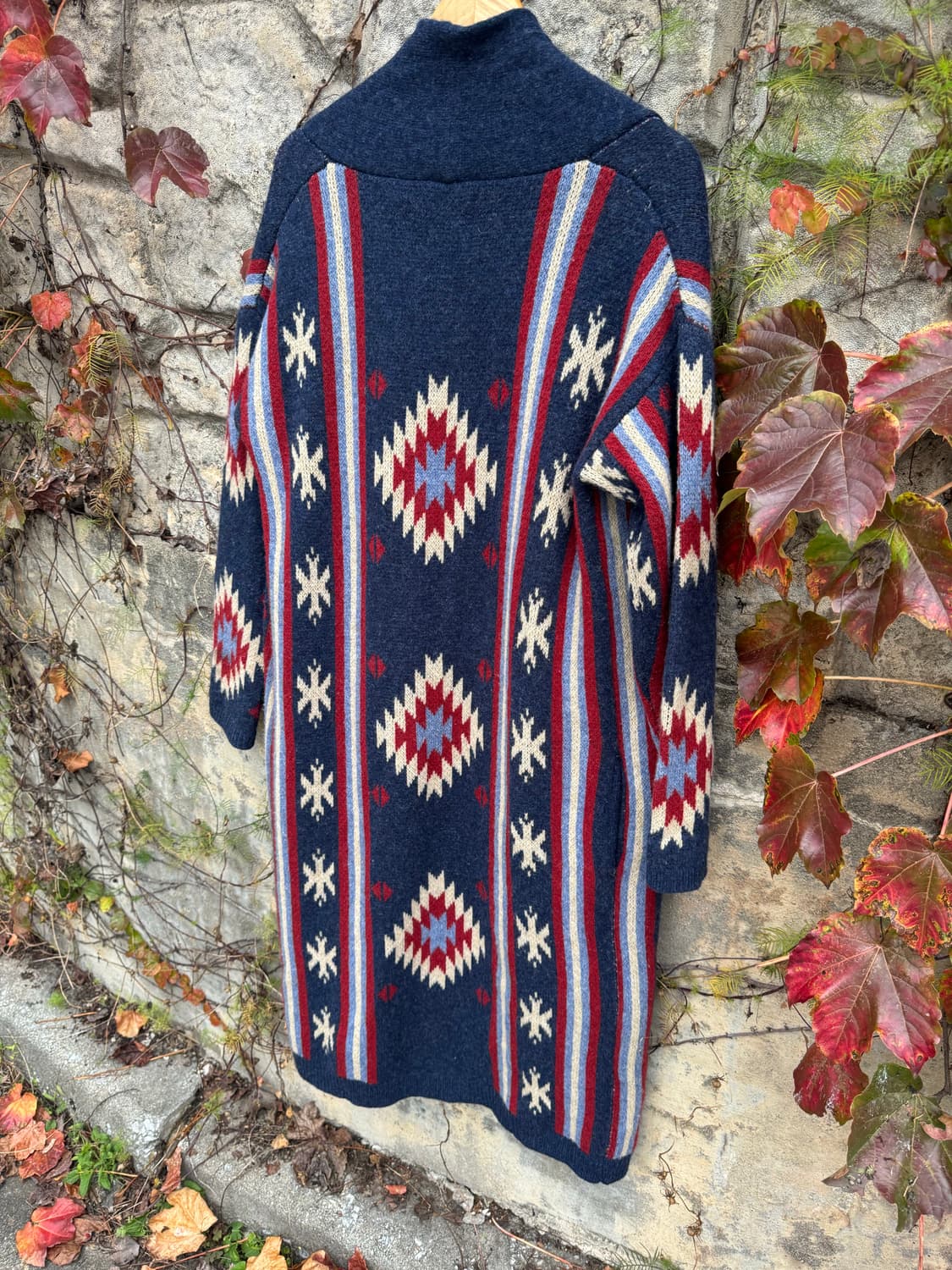 Ungrid 나바호 문양 패턴 콘쵸버튼 치마요 니트 코트 상품이미지4