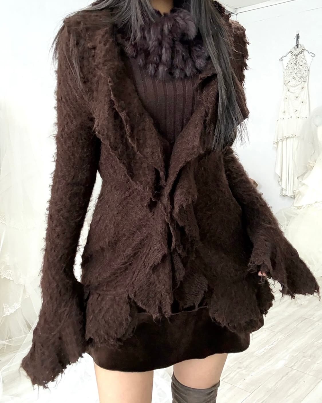 Deep Brown Fairy Wavy Wool Cardigan 상품이미지3