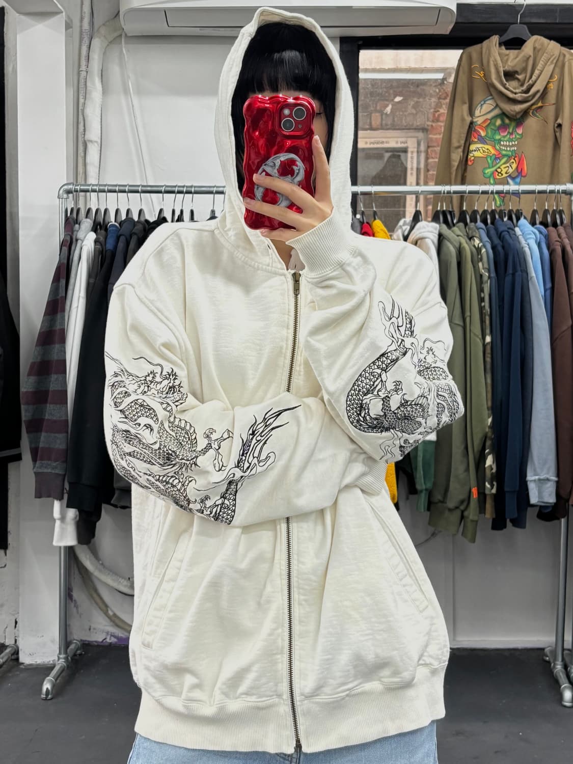 카라쿠리 타마시 오리엔탈 화이트 후드집업 상품이미지1