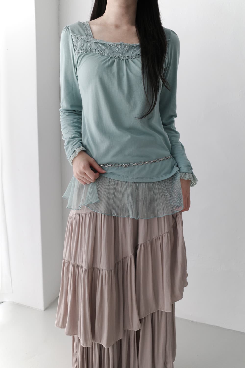 unbalanced shirring skirt  상품이미지4