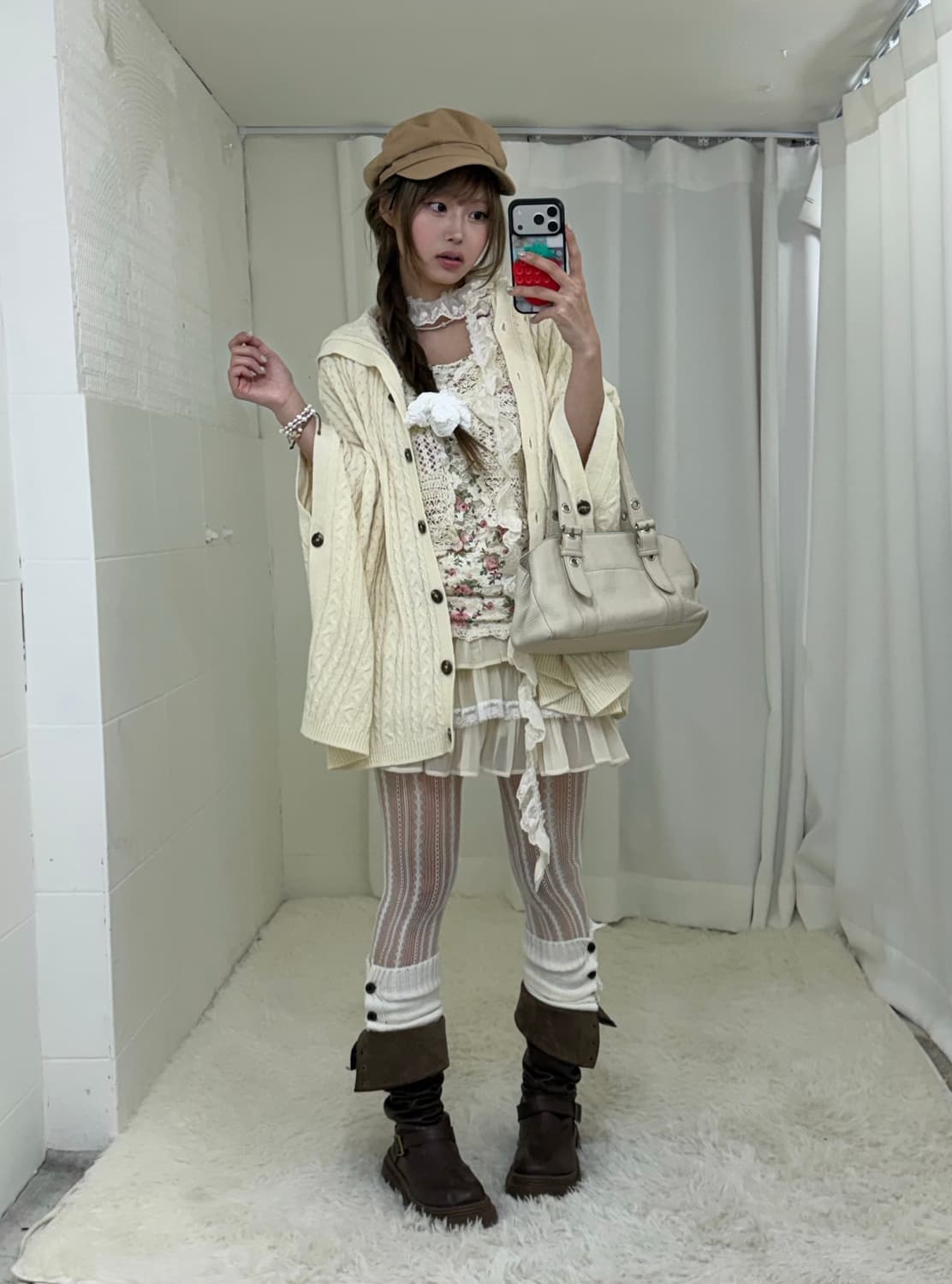 아이보리 핑크 페어리 갸루 히메 케이프 플라워 코디세트 상품이미지1