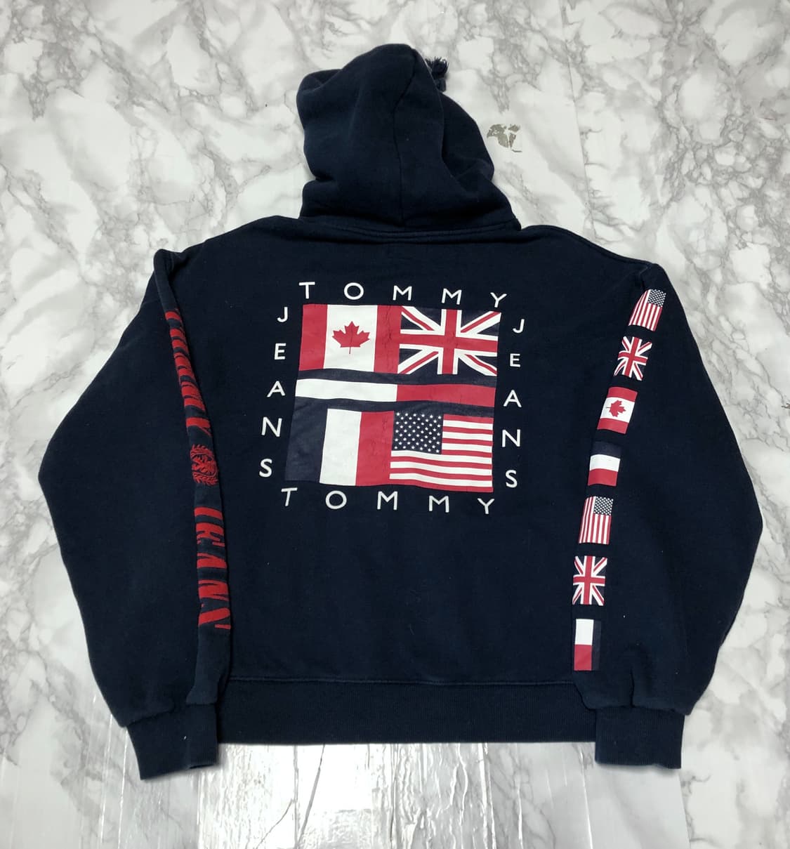 타미힐피거 만국기 후드티 네이비 희귀 상품이미지1