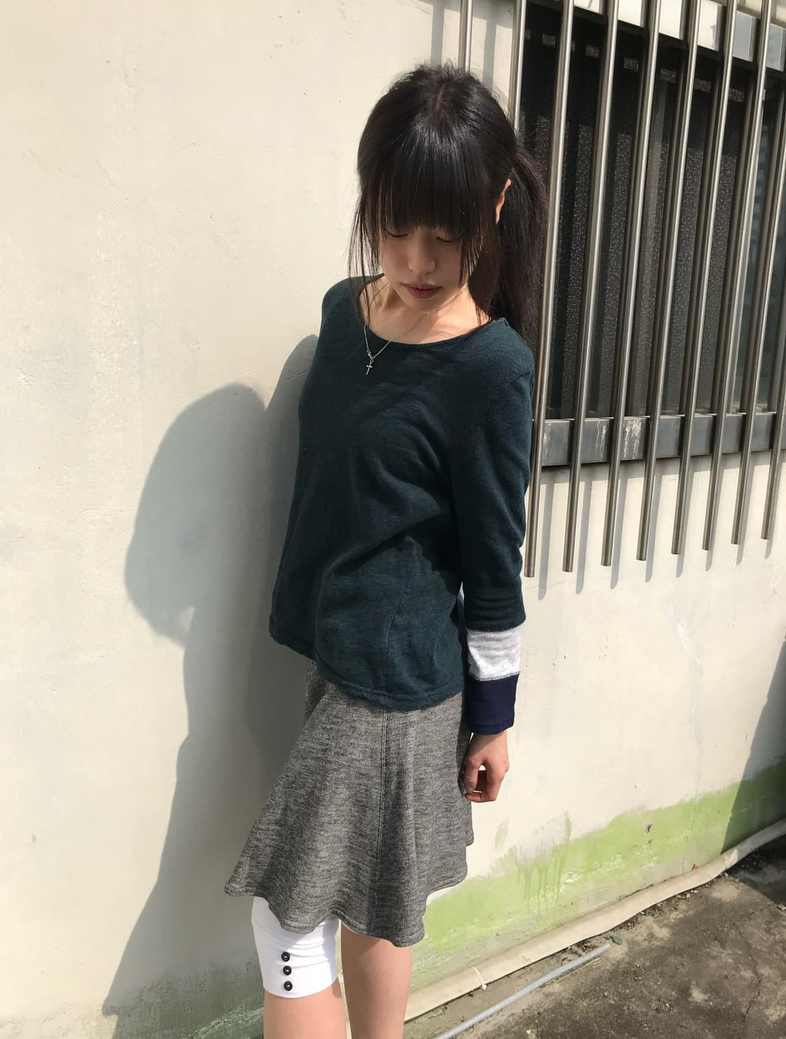 그레이 니트 레이어드 스커트 상품이미지4