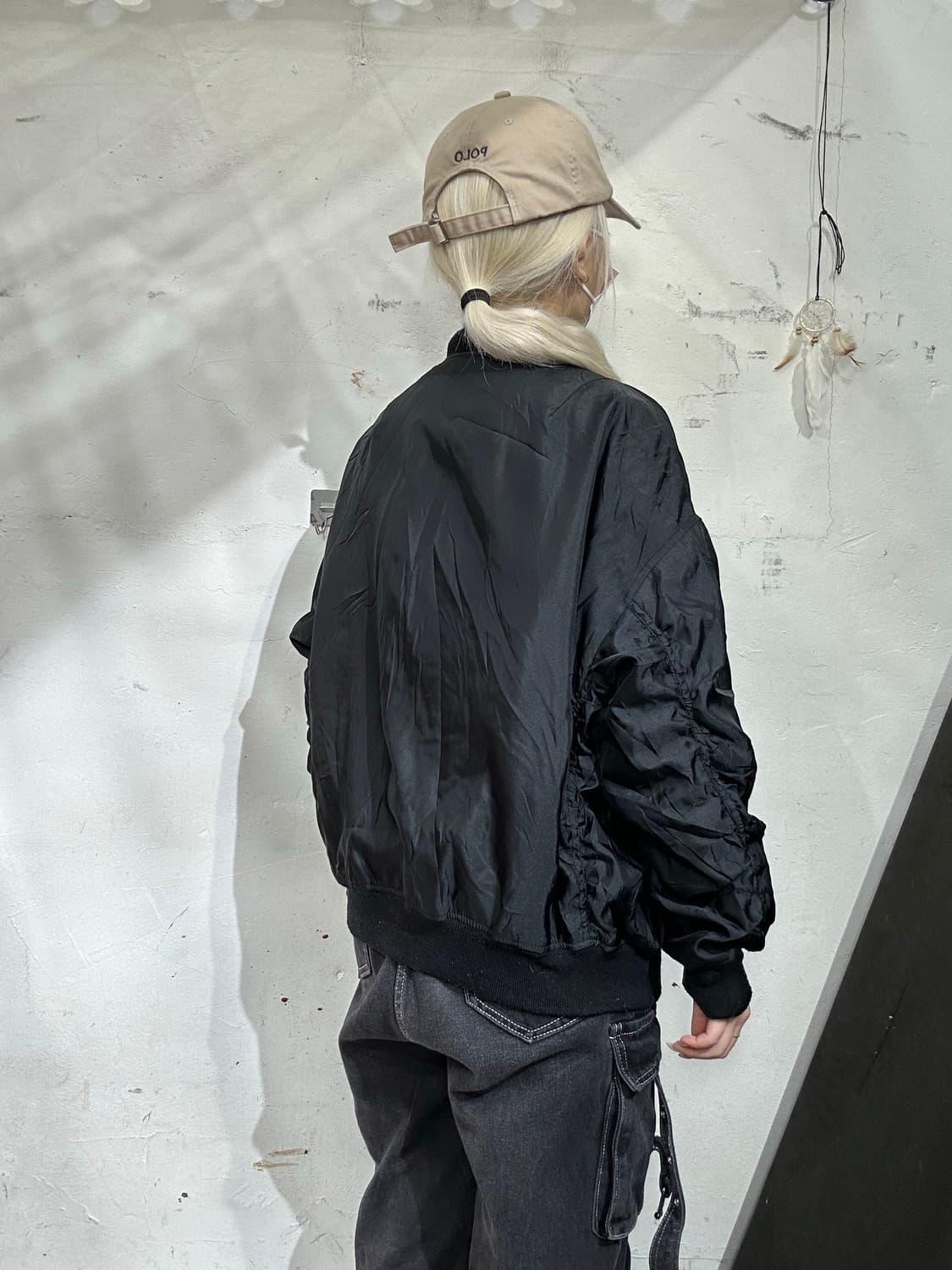 일본 빈티지 COLZA 블랙 자수 스카잔 봄버 항공 잠바 L 상품이미지3