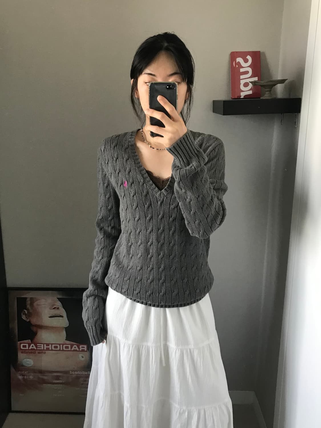 폴로 랄프로렌 포니로고 케이블 브이넥 니트 그레이 상품이미지4