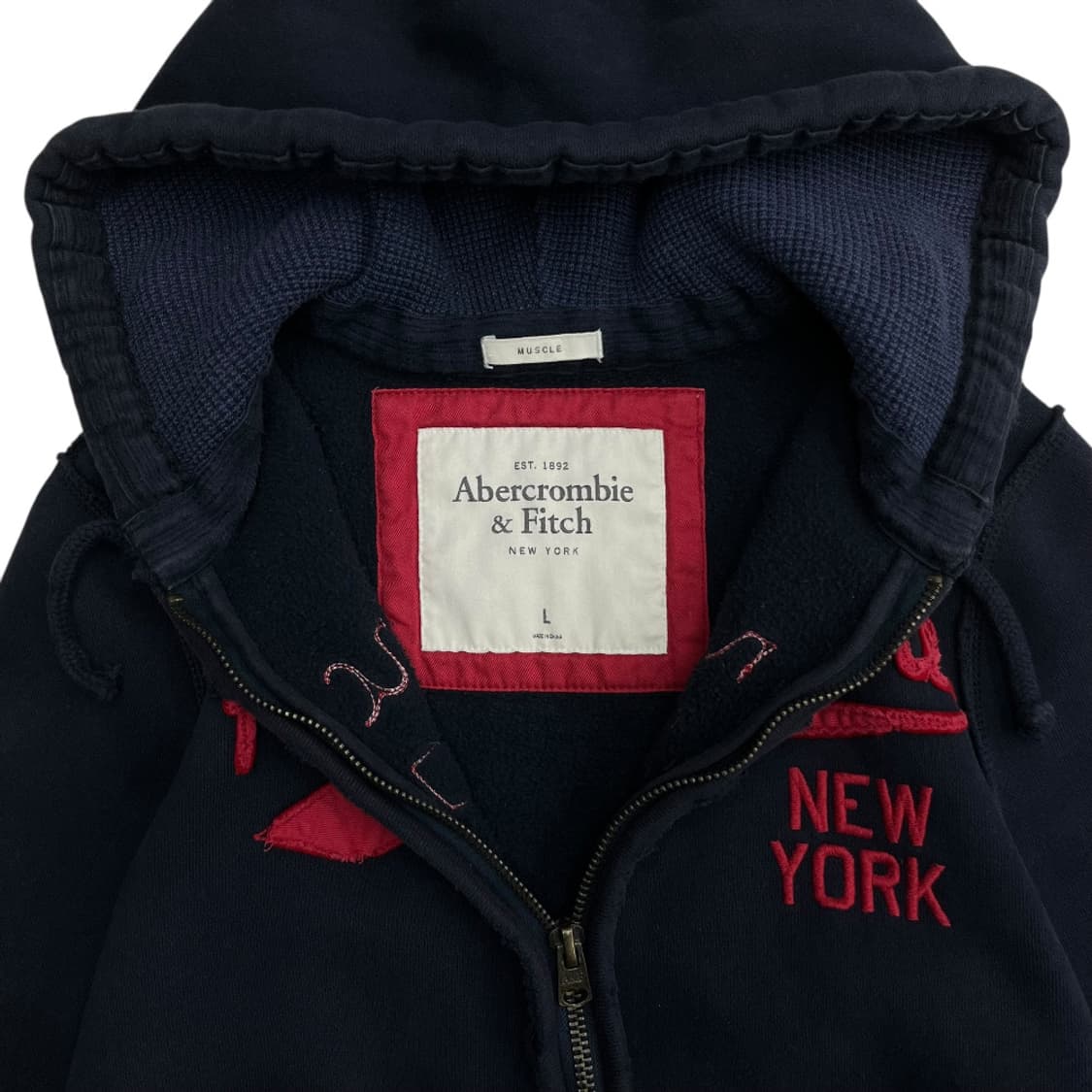 아베크롬비 레드 센터로고 네이비 후드집업 L 상품이미지5
