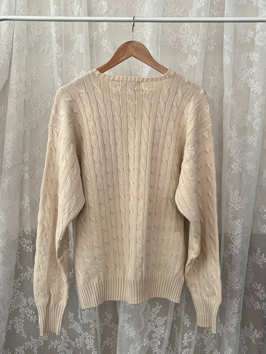 XL) 00s 폴로 랄프로렌 코튼 케이블 니트 베이지 상품이미지2