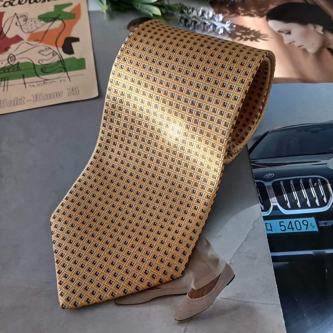 아쿠아스큐텀 실크 기하 패턴 넥타이 9.3cm A+등급 A19046
 상품이미지2