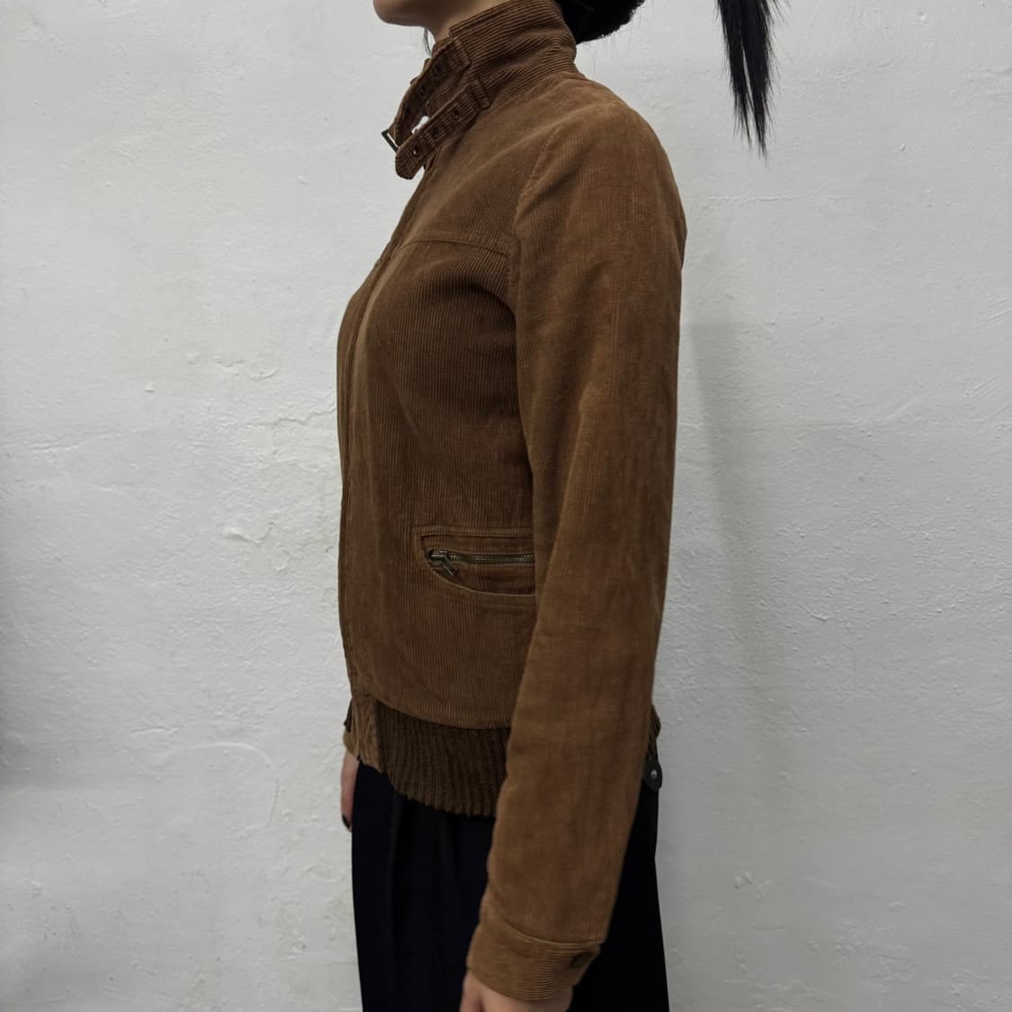 M 브라운컬러 코듀로이 코튼 버클 하이넥 쇼트 블루종 자켓 상품이미지2