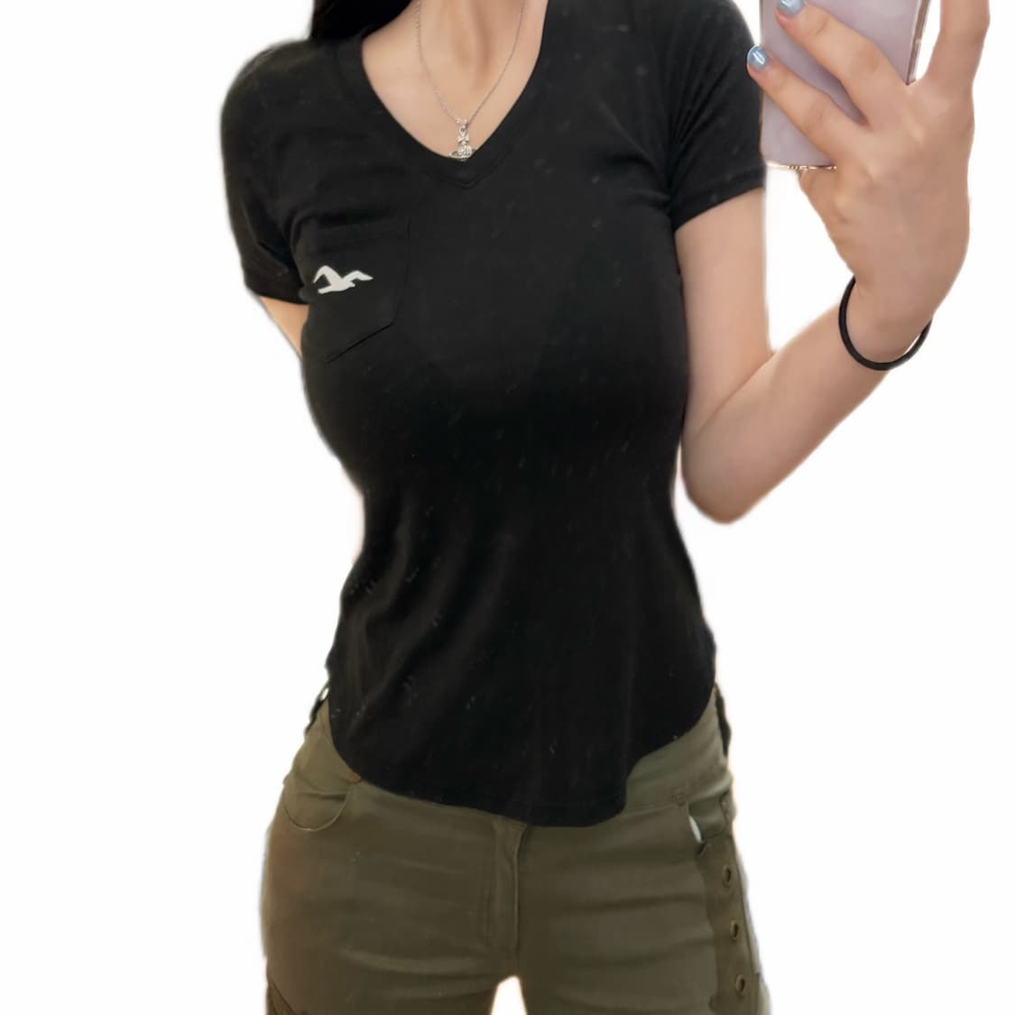 홀리스터 슬림핏 브이넥 반팔 티셔츠 블랙 상품이미지1