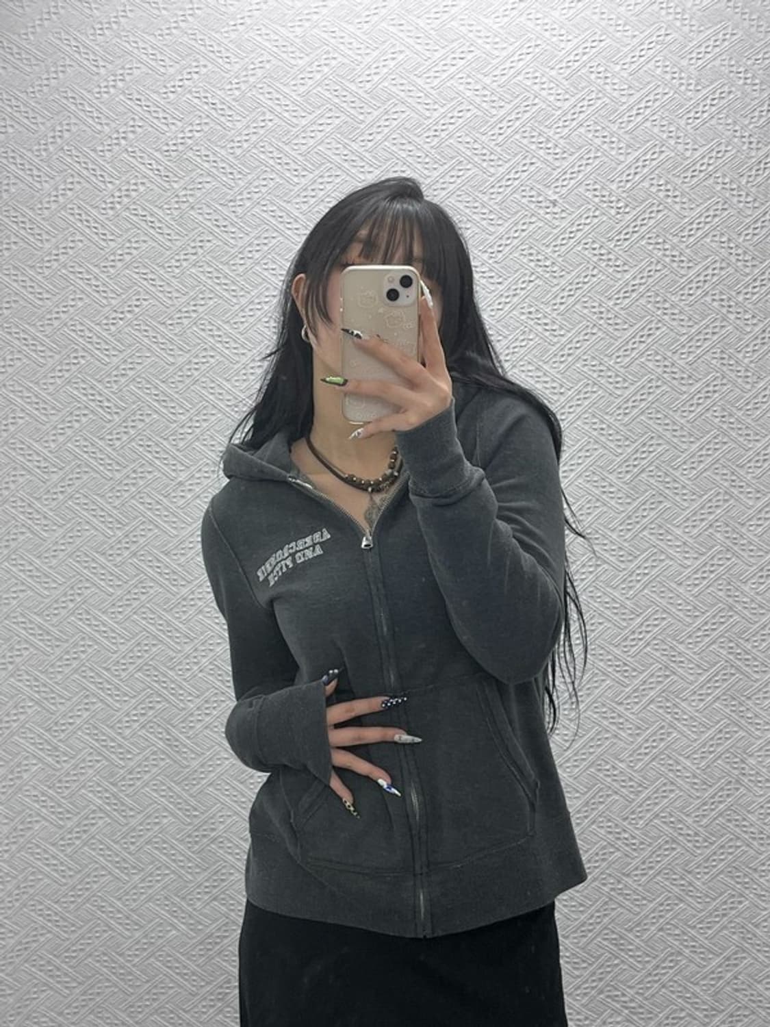 아베크롬비 올드스쿨 Y2K 슬림핏 약기모 후드집업 M C08773 상품이미지2